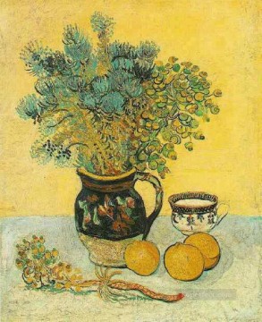 Bodegón Jarra de mayólica con flores silvestres Vincent van Gogh Pinturas al óleo